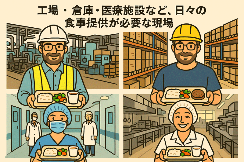 工場・倉庫・医療施設など、日々の食事提供が必要な現場 活用シーンイメージ画像